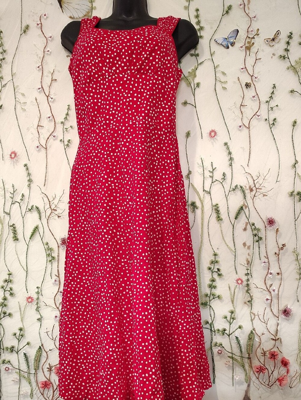Handmade Vintage Red Polka Dot Midi Dress Rockabilly Retro 50s Style